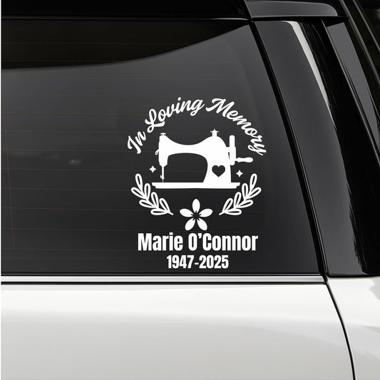 Loving Memory Sewing Machine Vinyl Decal | Custom Memorial Car Sticker | Permanent Adhesive | 5 Color Options - Nostalgi Factory
