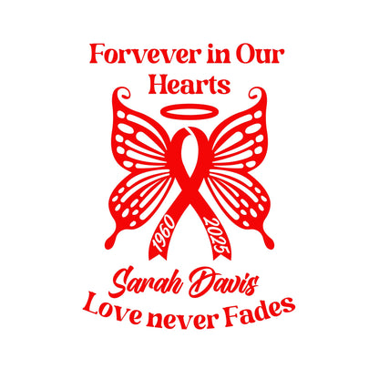 Personalized Ribbon Memorial & Butterfly Car Decal | Forever in Our Hearts | Customizable Name and Dates | Love Never Fades - Nostalgi Factory