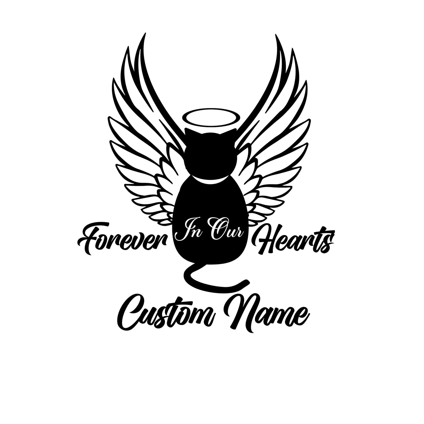 Pet Memorial Vinyl Decal | Forever In Our Hearts | Custom Name | Angel Wings Cat Design | Multiple Colors Available | Application Instructions Included - Nostalgi Factory