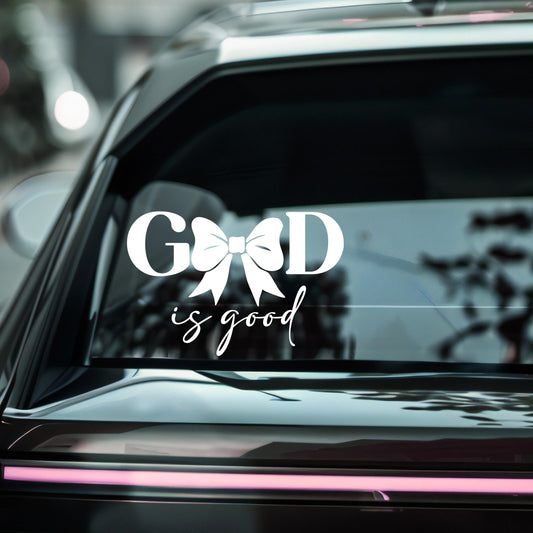 God is Good Car Decal | Bow Design | Vinyl Sticker | Multiple Colors Available | Application Instructions Included - Nostalgi Factory