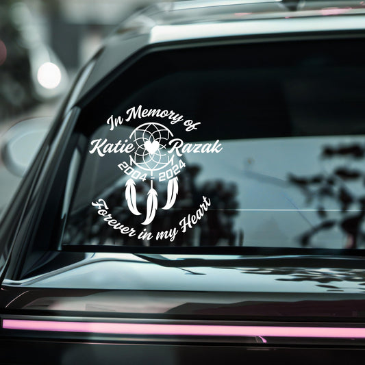 Custom Memorial Dreamcatcher Car Decal | In Memory Of Vinyl Sticker | Forever in My Heart Design | Available in 5 Colors - Nostalgi Factory