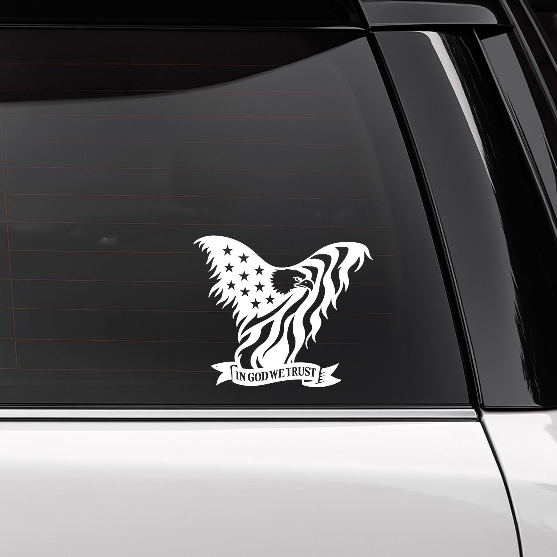Patriotic American Eagle Car Decal | In God We Trust Vinyl Sticker | Multiple Colors Available | Made in USA - Nostalgi Factory