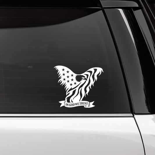Patriotic American Eagle Car Decal | In God We Trust Vinyl Sticker | Multiple Colors Available | Made in USA - Nostalgi Factory