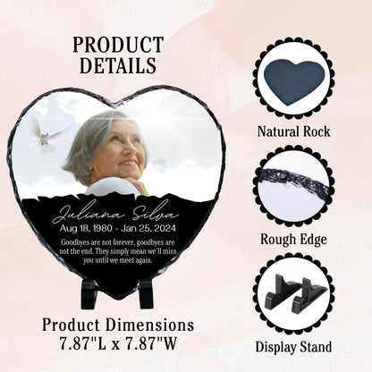 Personalized Memorial Heart Photo Slate | 2 designs | 7.87 x 7.87 inches | Natural Rock with Display Stand Included - Nostalgi Factory
