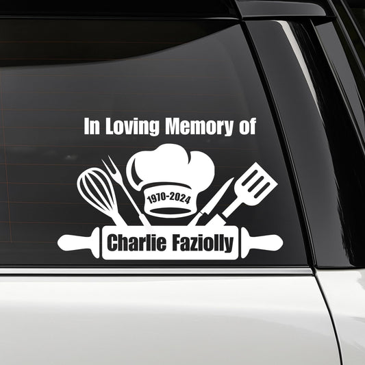 Personalized Loving Memory Chef Decal | Custom Memorial Car Sticker | Available in 5 Colors | Permanent Vinyl - Nostalgi Factory