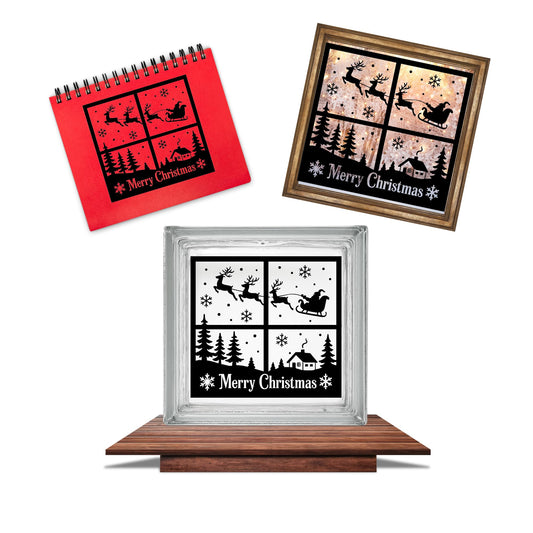 Merry Christmas Window Scene Vinyl Decal | Holiday Decor for Glass Blocks | Laptops | Car Windows & More | Set of 2 | Multiple Colors & Sizes Available - Nostalgi Factory
