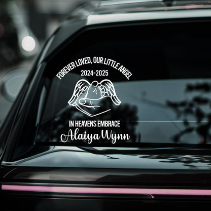 Personalized Baby Memorial Car Decal | In Heaven's Embrace | Newborn | Customizable Angel Design - Nostalgi Factory