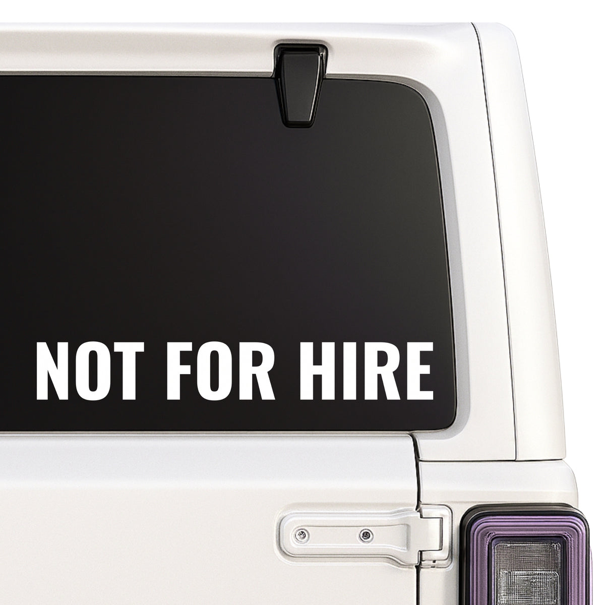 For Hire — block lettering design shown on a white Jeep window