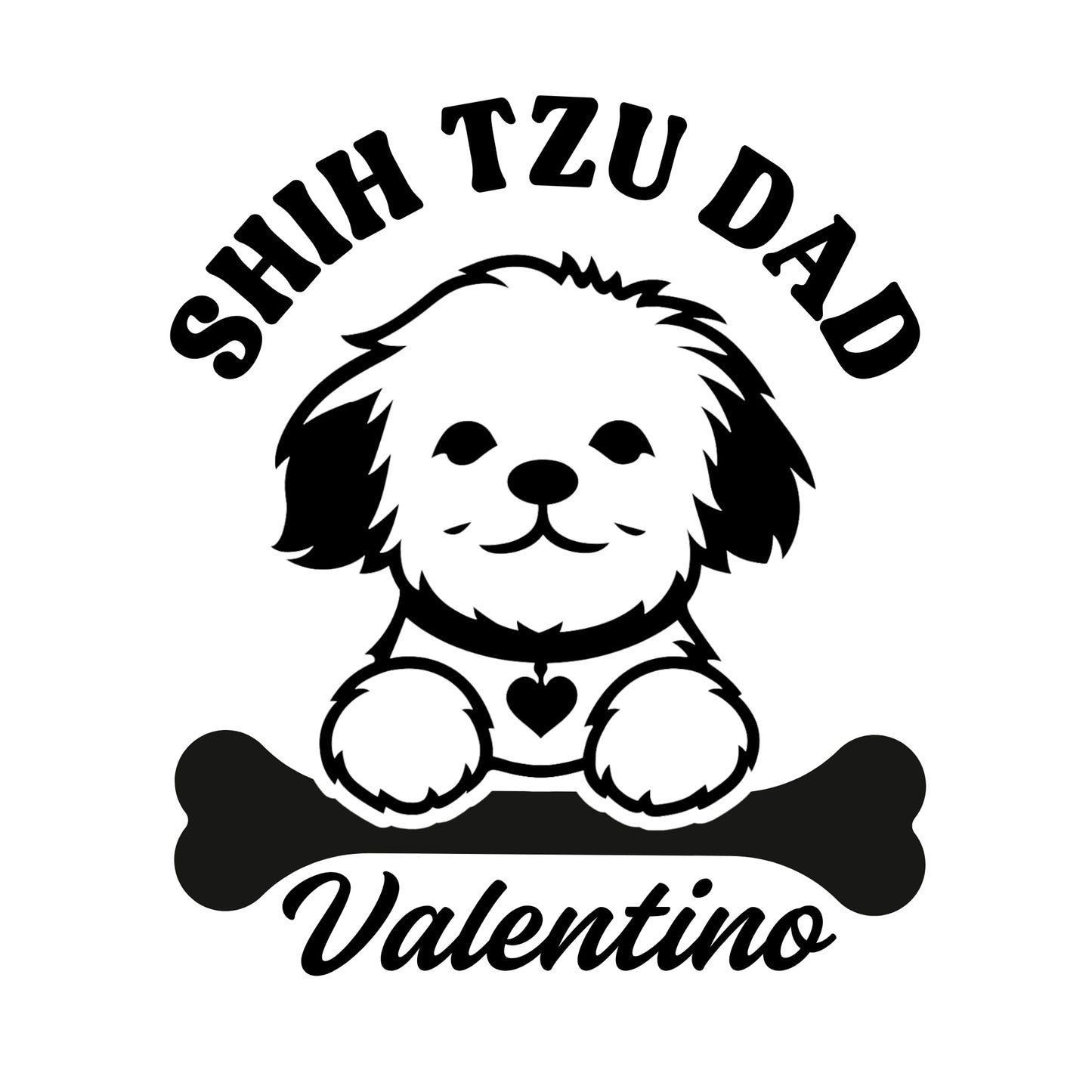 Customizable Shih Tzu Mom or Dad vinyl car decal with pet name, available in multiple colors, shown on a car window.
