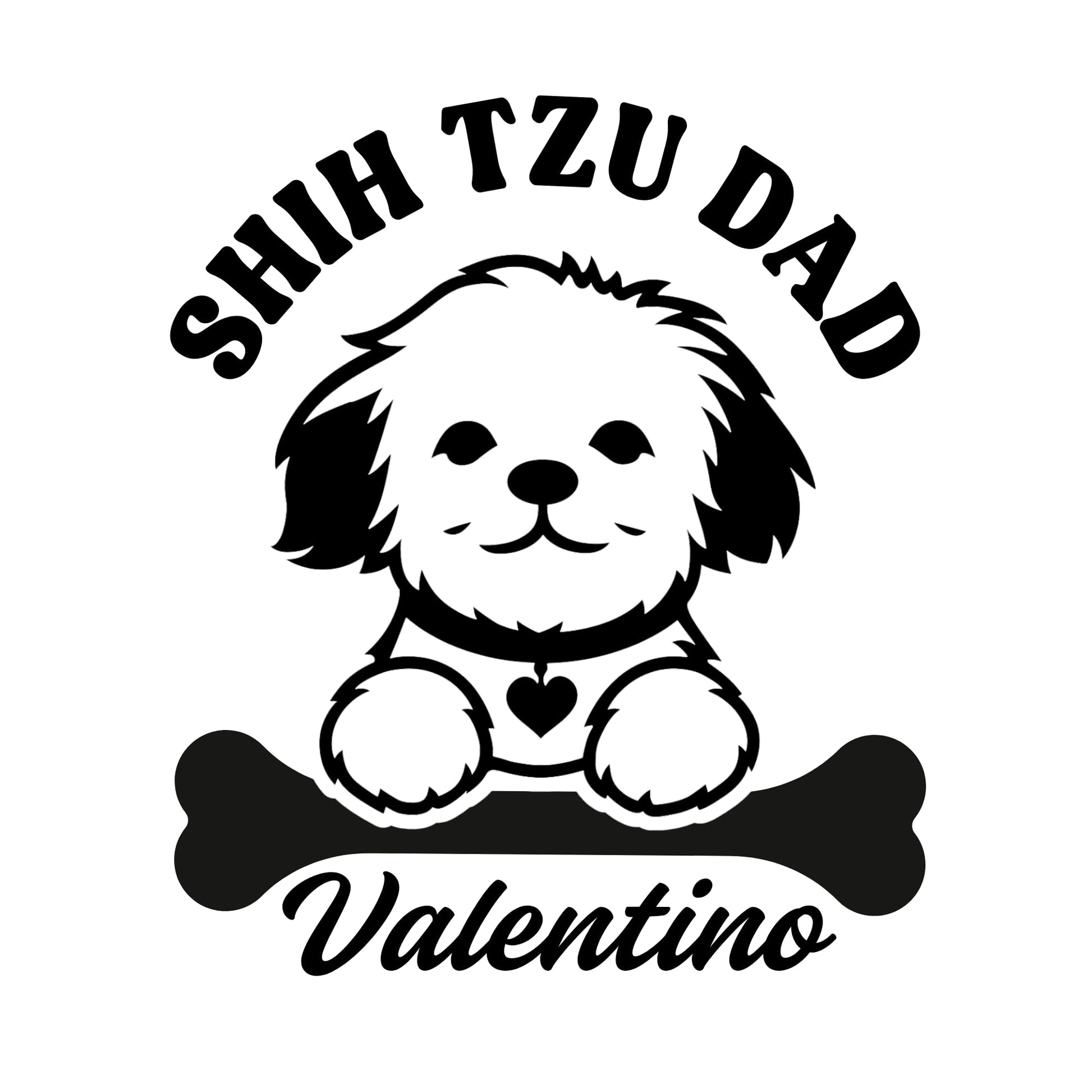 Customizable Shih Tzu Mom or Dad vinyl car decal with pet name, available in multiple colors, shown on a car window.