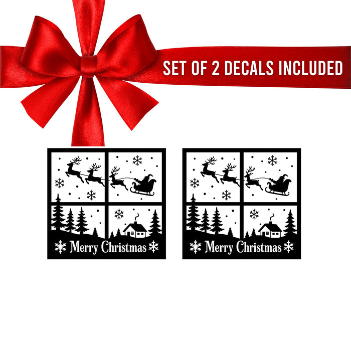 Merry Christmas Window Scene Vinyl Decal | Holiday Decor for Glass Blocks | Laptops | Car Windows & More | Set of 2 | Multiple Colors & Sizes Available - Nostalgi Factory