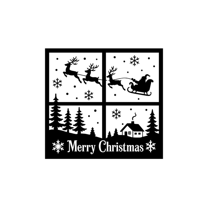 Merry Christmas Window Scene Vinyl Decal | Holiday Decor for Glass Blocks | Laptops | Car Windows & More | Set of 2 | Multiple Colors & Sizes Available - Nostalgi Factory