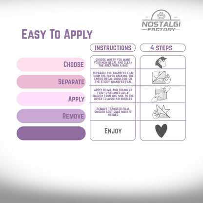 White 6-inch Nostalgi Factory memorial decal with stars, customizable name and dates, designed for cars to honor loved ones.