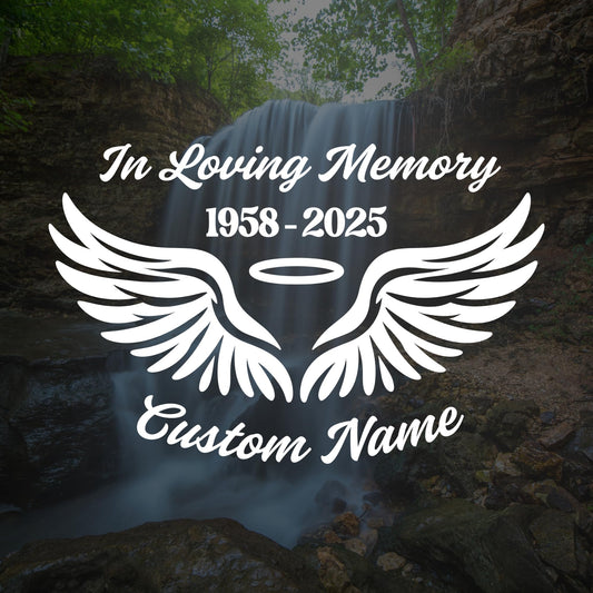 Loving Memory Angel Wings Car Decal | Customizable Memorial Vinyl Sticker | 9 Color Options | Easy Application Instructions - Nostalgi Factory