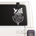 Mom, You Taught Me Everything — hummingbird, rose and rosary design shown on a white Jeep window
