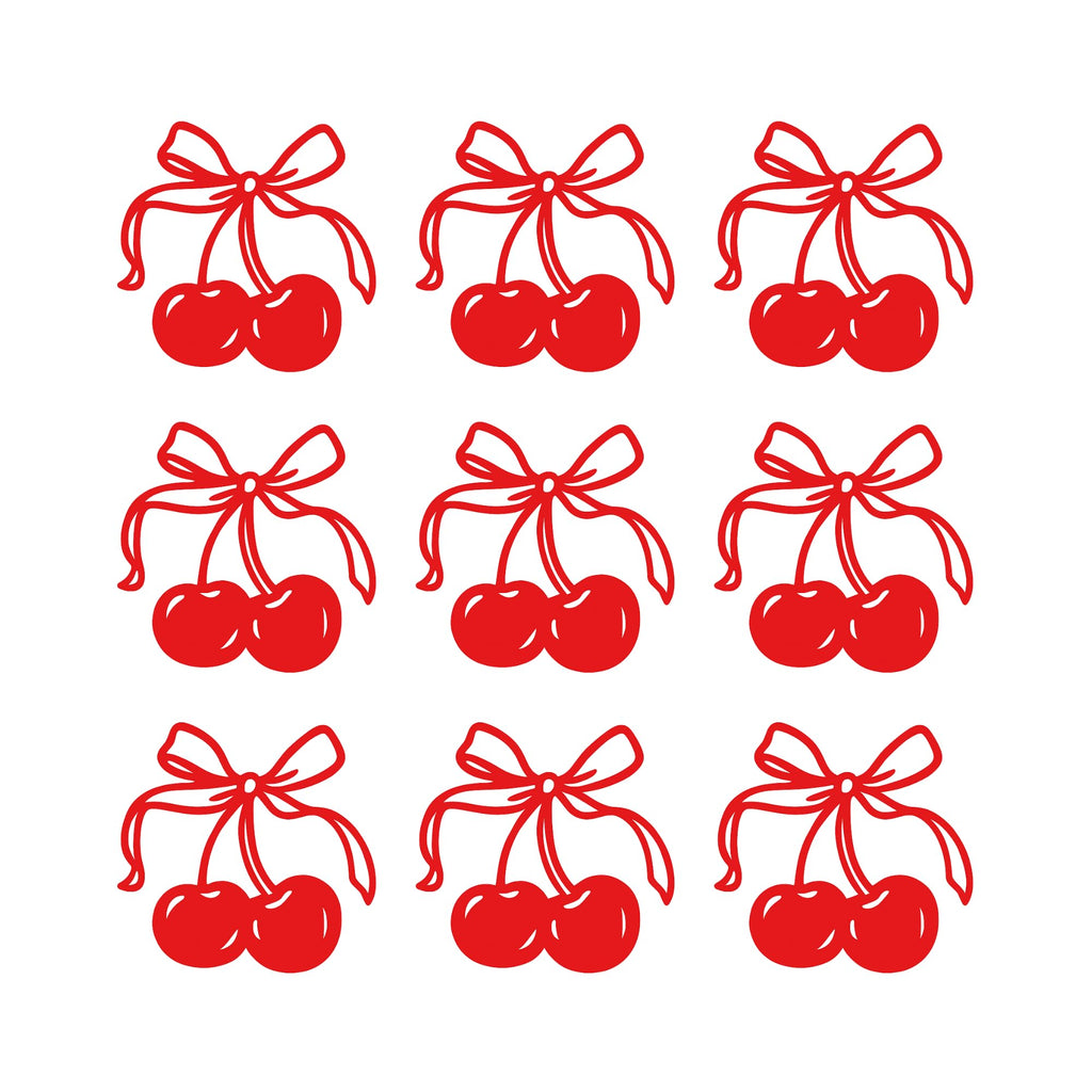 Set of 9 Girly Cherry Bow Decal | Cherries Vinyl Decal | Cute Car Tumblers Books, Gift, Notebook Decal | Coquette Bow Sticker Dedal | Various Sizes Available - Nostalgi Factory