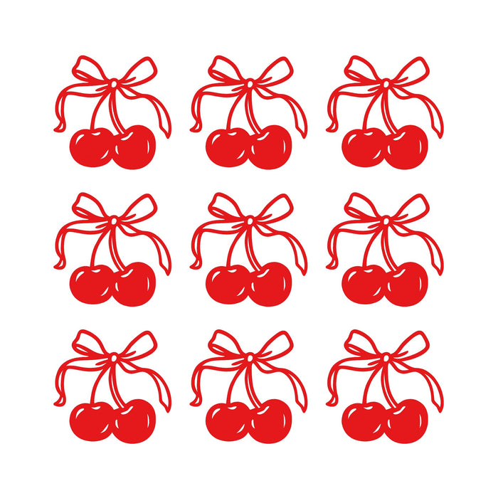 Set of 9 Girly Cherry Bow Decal | Cherries Vinyl Decal | Cute Car Tumblers Books, Gift, Notebook Decal | Coquette Bow Sticker Dedal | Various Sizes Available - Nostalgi Factory