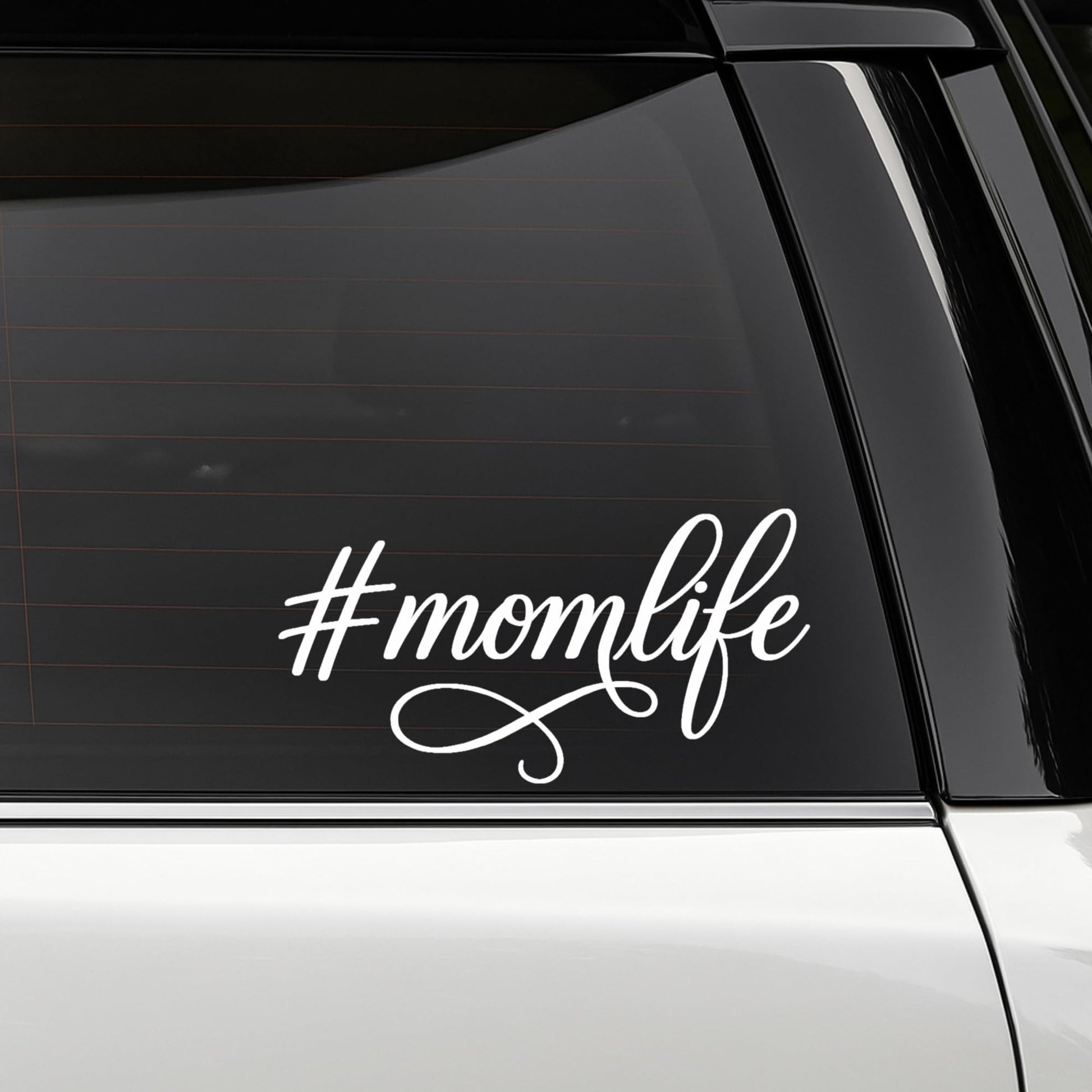 Nostalgi Factory Momlife car decal vinyl window sticker in five color options, featuring a stylish design for moms.