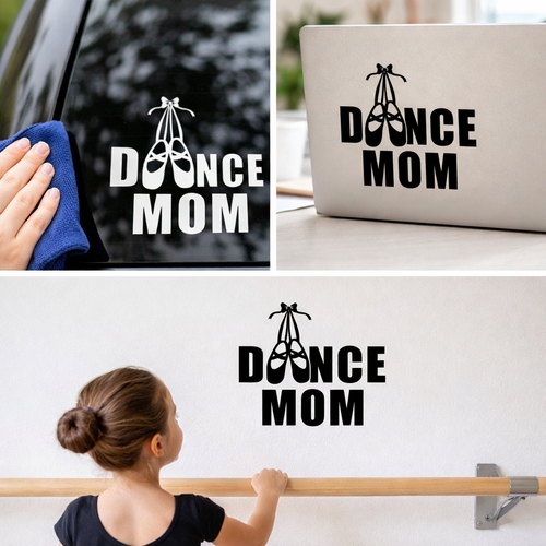 Dance Mom car decal featuring ballet shoes design in multiple colors, 6-inch car sticker decal by Nostalgi Factory.