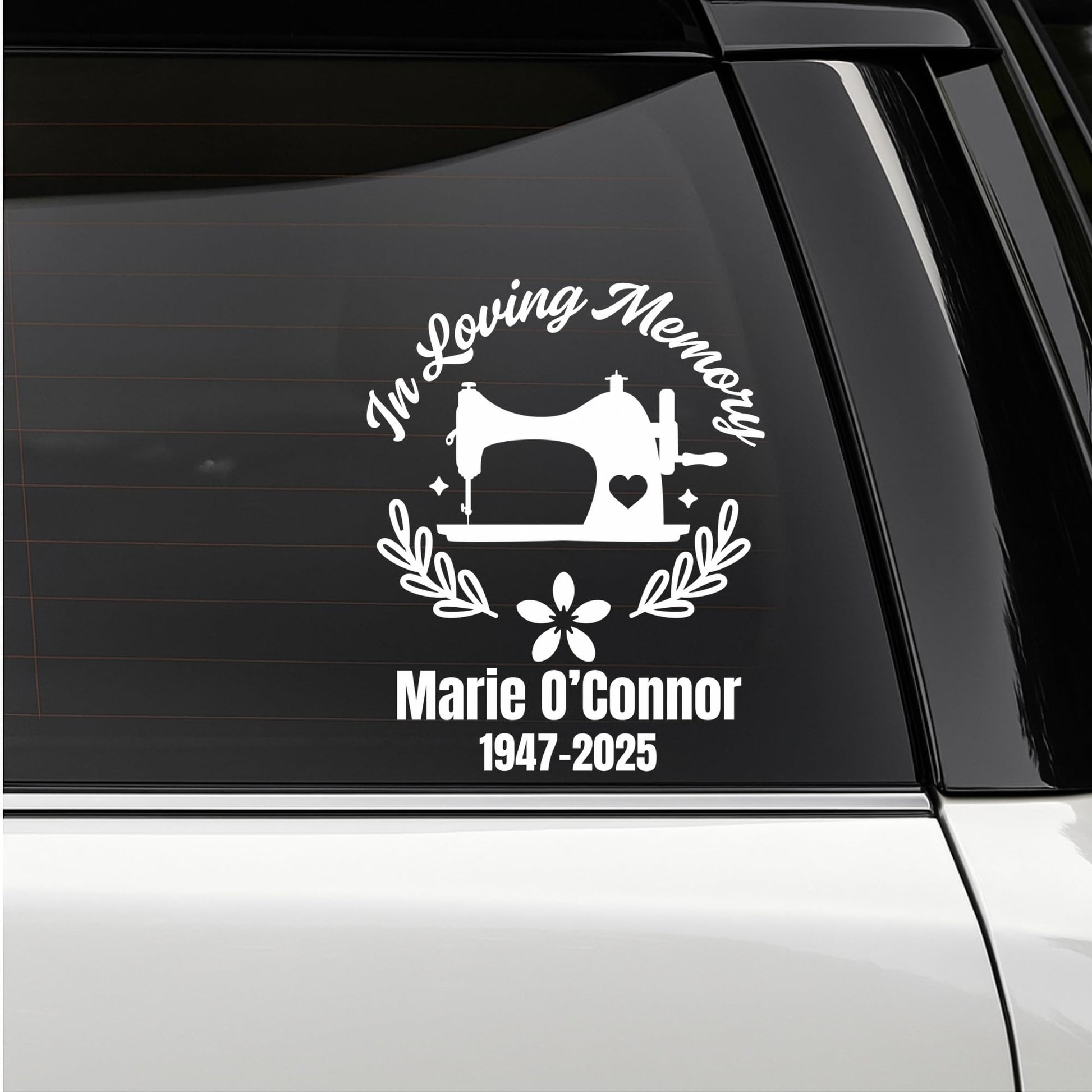 Loving Memory Sewing Machine Vinyl Decal | Custom Memorial Car Sticker | Permanent Adhesive | 5 Color Options - Nostalgi Factory