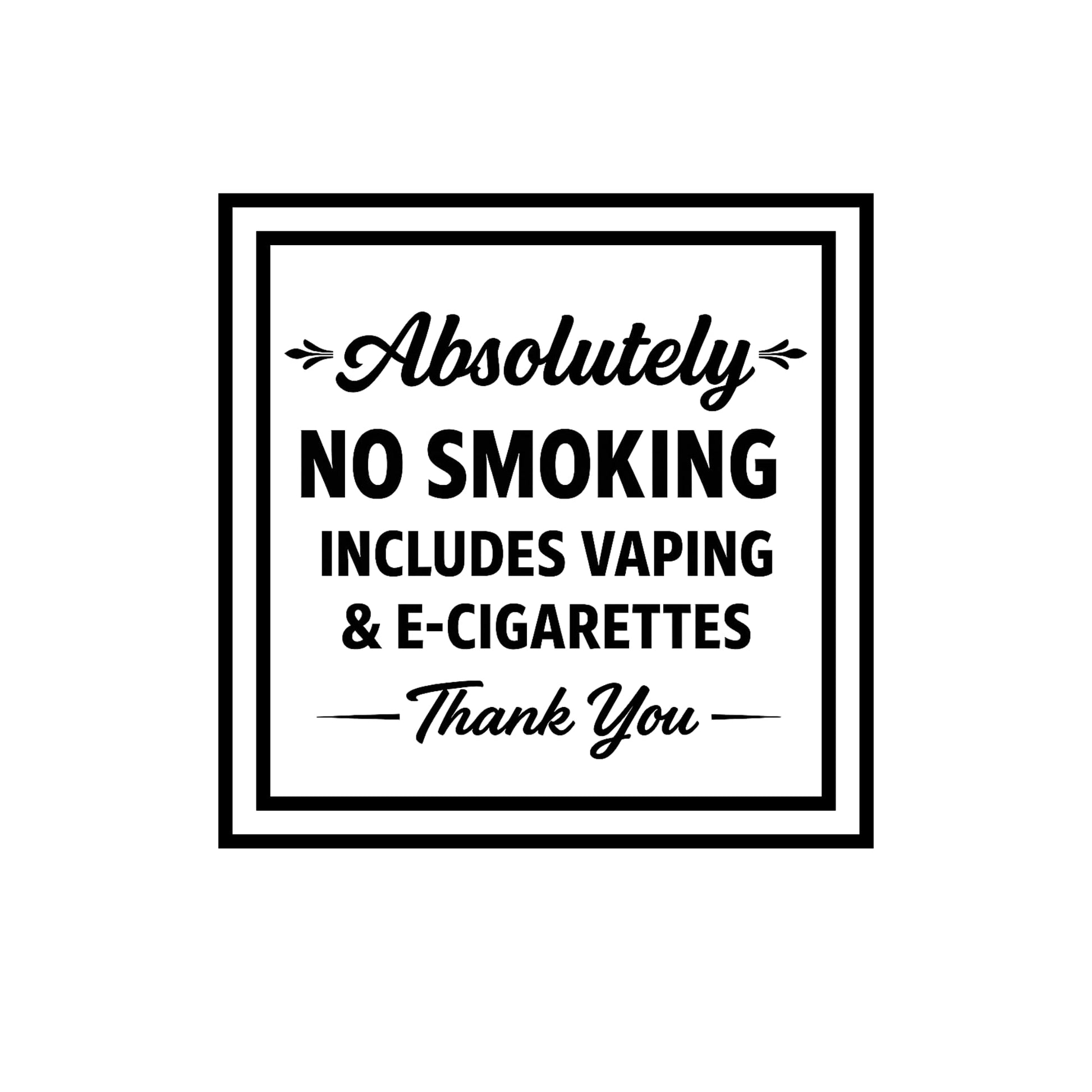 Nostalgi Factory vinyl decal reads "No Smoking for Business" with vaping and e-cigarette warning, available in multiple colors.