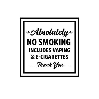 Nostalgi Factory vinyl decal reads "No Smoking for Business" with vaping and e-cigarette warning, available in multiple colors.