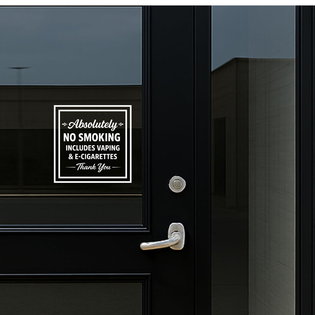 No smoking decal by Nostalgi Factory, featuring vaping and e-cigarette warning, available in multiple colors, made in the USA.