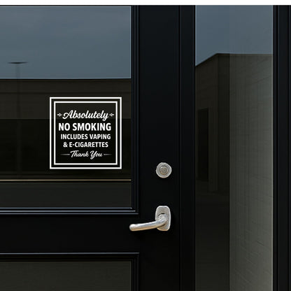 No smoking decal by Nostalgi Factory, featuring vaping and e-cigarette warning, available in multiple colors, made in the USA.