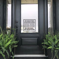 No Soliciting vinyl door decal by Nostalgi Factory, with 8 color options, indicating do not ring bell or knock on front door.