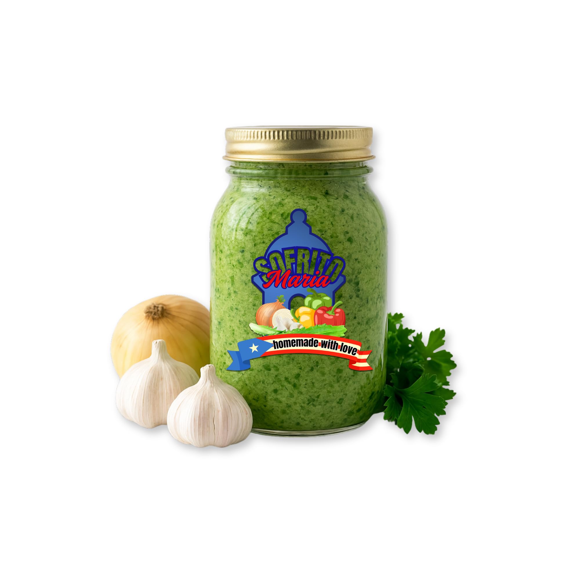 Set of six personalized Sofrito jar labels by Nostalgi Factory, Puerto Rican seasoning stickers with premium die-cut design