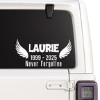 Orange angel wing memorial decal by Nostalgi Factory, 4-inch personalized design for memory boxes, cars, mirrors, and more.