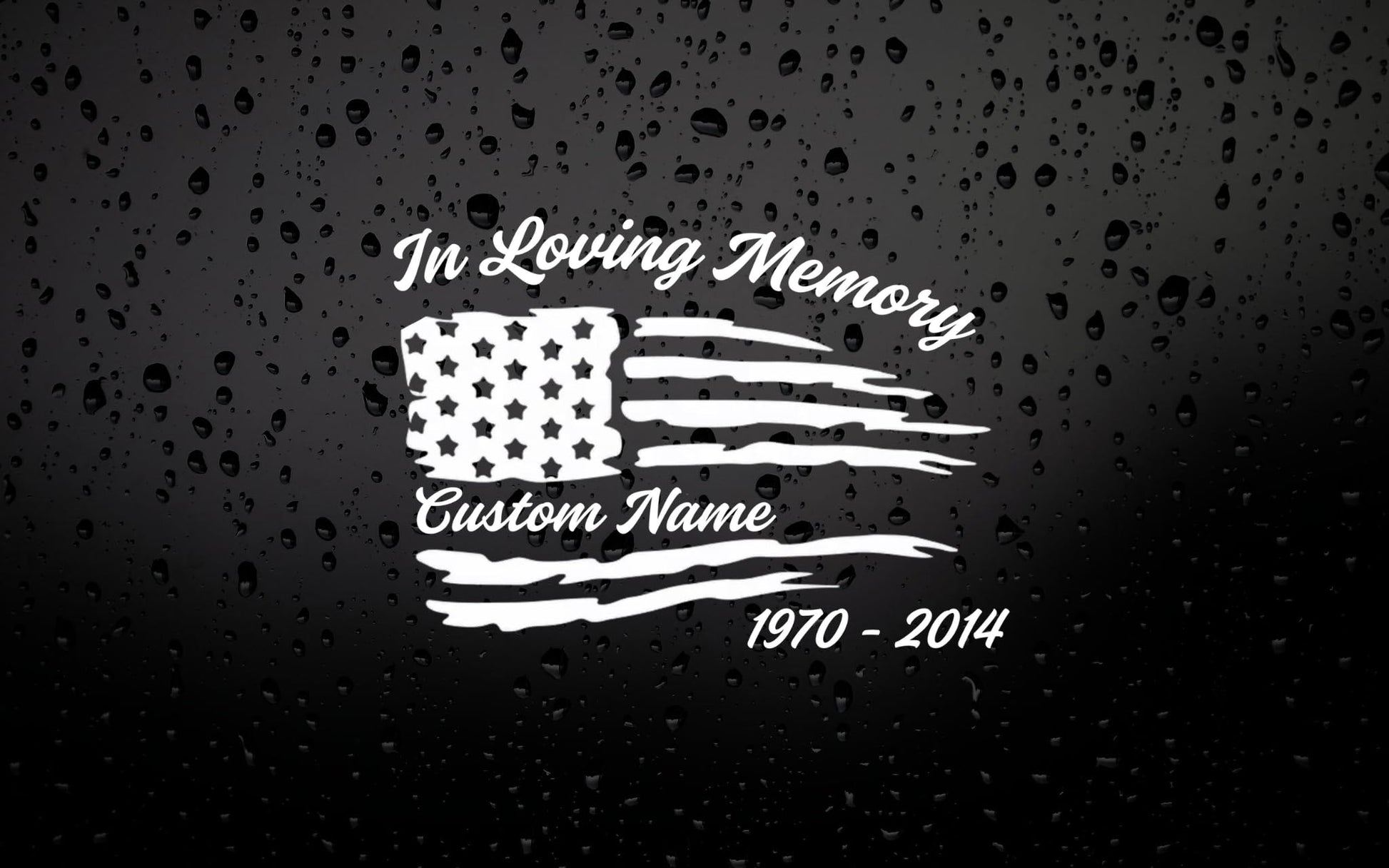American Memorial Car Decal with American flag design, custom vinyl sticker in various colors, ideal for patriotic vehicle decoration.
