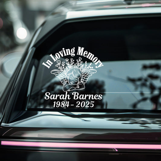 Loving Memory Angel Car Decal | Customizable Memorial Vinyl Sticker | Multiple Colors Available - Nostalgi Factory
