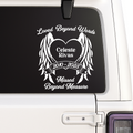 Personalized memorial decal with angel wings and heart in 9 colors, suitable for remembrance and memorial displays.