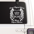 Personalized memorial decal with angel wings and heart in 9 colors, suitable for remembrance and memorial displays.