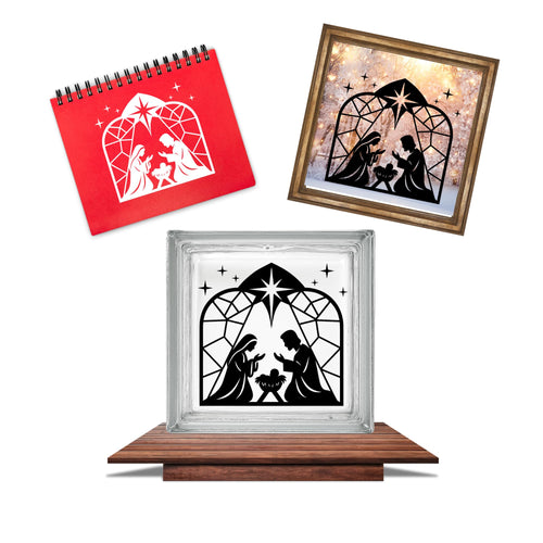Christmas Nativity vinyl decal set by Nostalgi Factory, featuring detailed nativity scene images for holiday home decor.