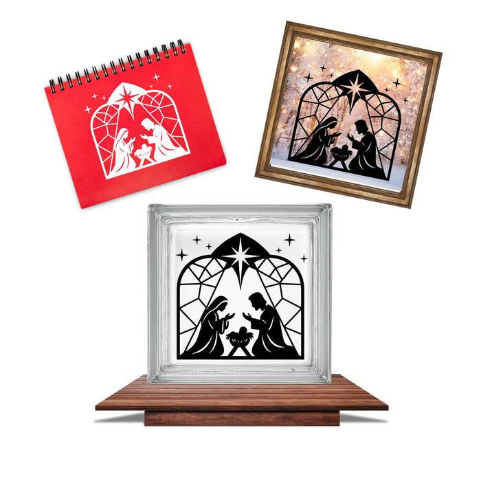Christmas Nativity vinyl decal set by Nostalgi Factory, featuring detailed nativity scene images for holiday home decor.