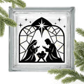 Set of two Christmas Nativity vinyl decals by Nostalgi Factory, featuring holiday-themed nativity scene images for festive decor.