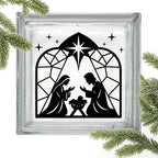 Set of two Christmas Nativity vinyl decals by Nostalgi Factory, featuring holiday-themed nativity scene images for festive decor.
