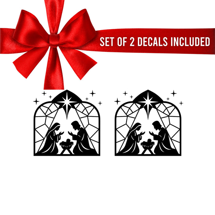 Vinyl nativity scene holiday decals by Nostalgi Factory, set of 2 Christmas nativity vinyl decorations for festive home decor.