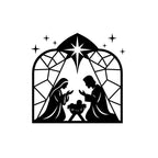 Set of two Christmas Nativity vinyl decals by Nostalgi Factory, featuring holiday-themed nativity scene images for festive decoration.