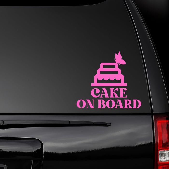 Colorful butterfly design cake on board car decal from Nostalgi Factory, featuring wedding and birthday cake vinyl window sticker.