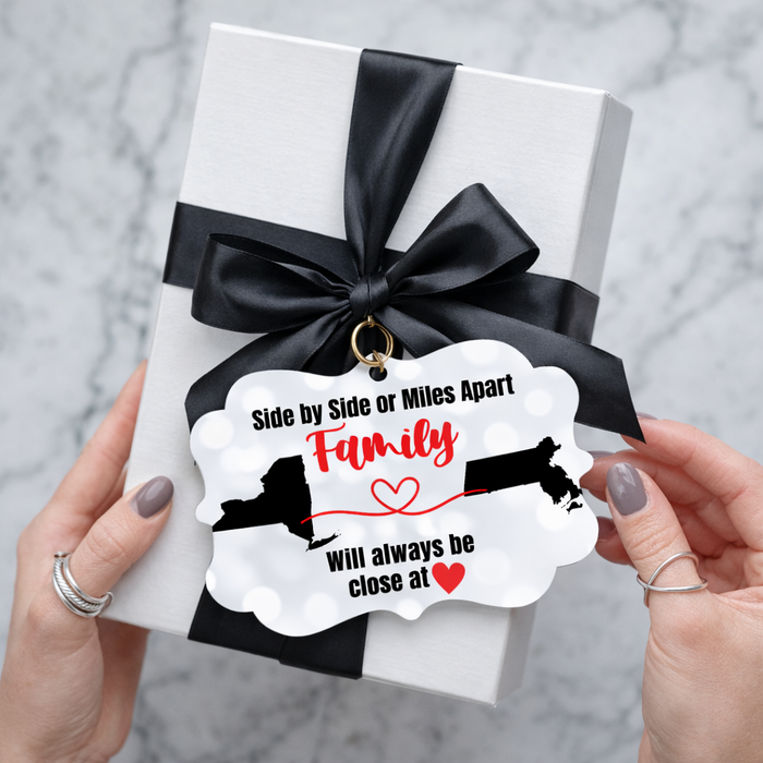 Long Distance Family Ornament | Custom Two States | Miles Apart Close at Heart - Nostalgi Factory
