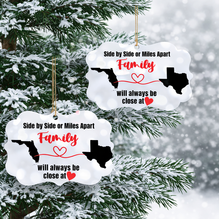 Long Distance Family Ornament | Custom Two States | Miles Apart Close at Heart - Nostalgi Factory