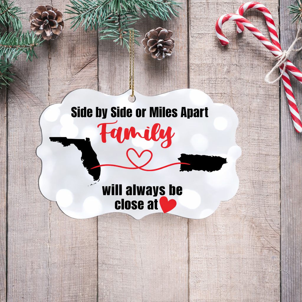 Long Distance Family Ornament | Custom Two States | Miles Apart Close at Heart - Nostalgi Factory