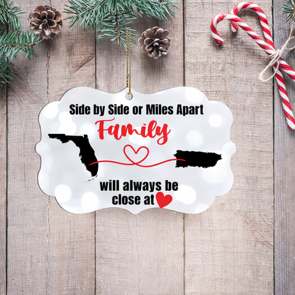 Long Distance Family Ornament | Custom Two States | Miles Apart Close at Heart - Nostalgi Factory