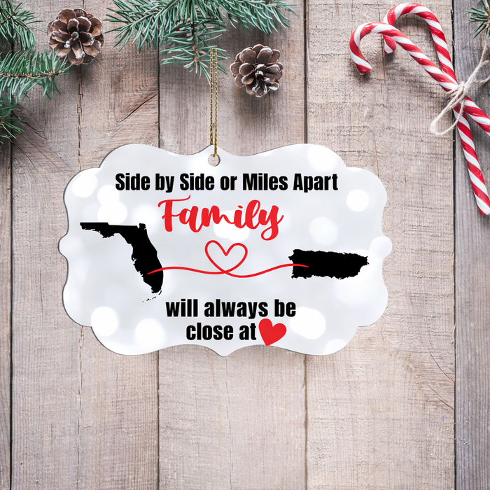 Long Distance Family Ornament | Custom Two States | Miles Apart Close at Heart - Nostalgi Factory