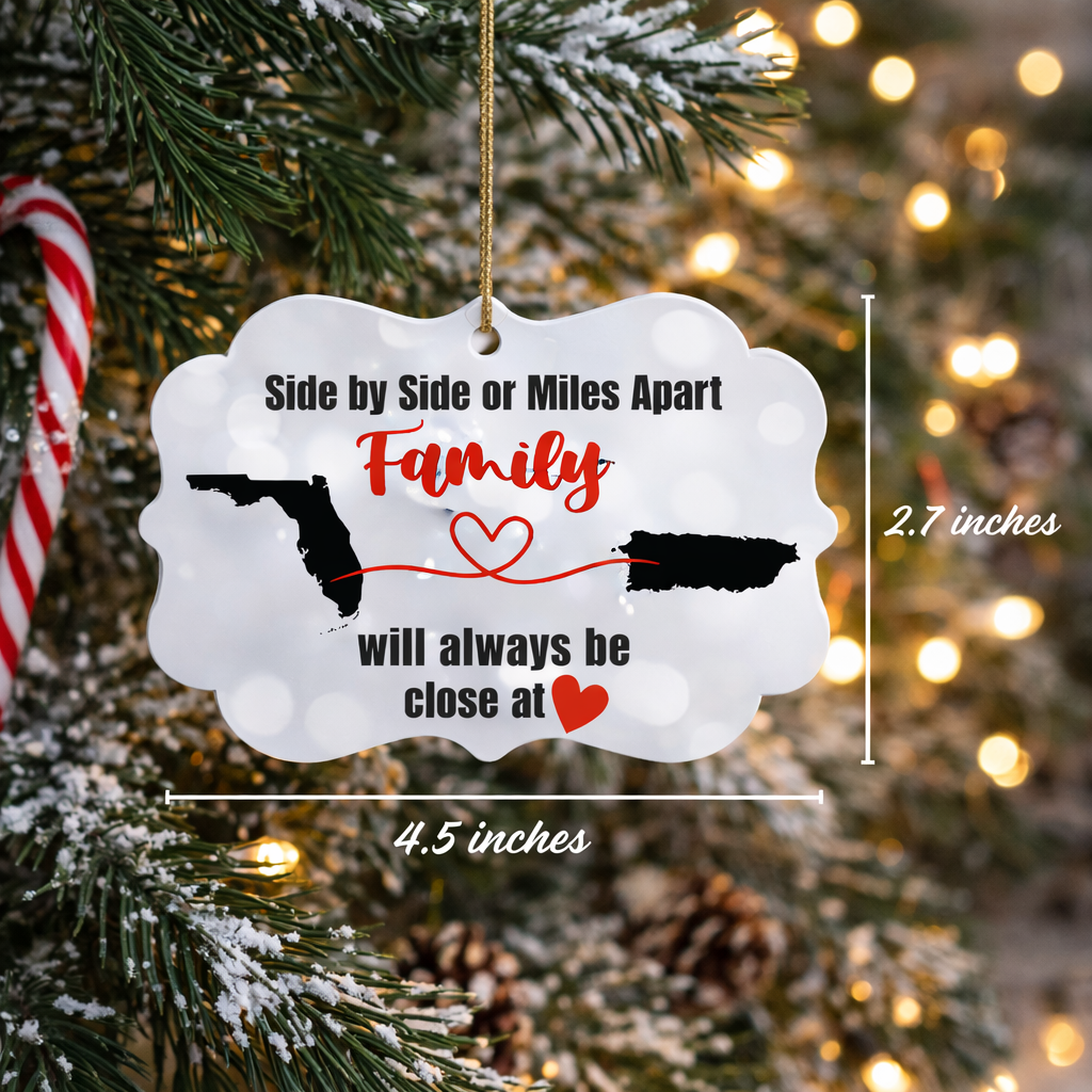 Long Distance Family Ornament | Custom Two States | Miles Apart Close at Heart - Nostalgi Factory
