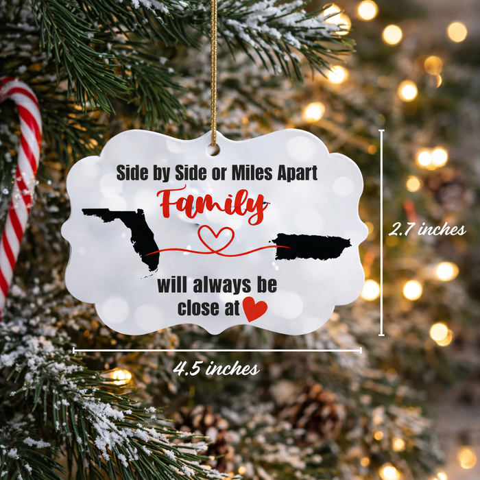 Long Distance Family Ornament | Custom Two States | Miles Apart Close at Heart - Nostalgi Factory