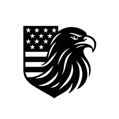American Eagle Shield vinyl car decal by Nostalgi Factory, patriotic window sticker in various colors, for vehicle decoration.